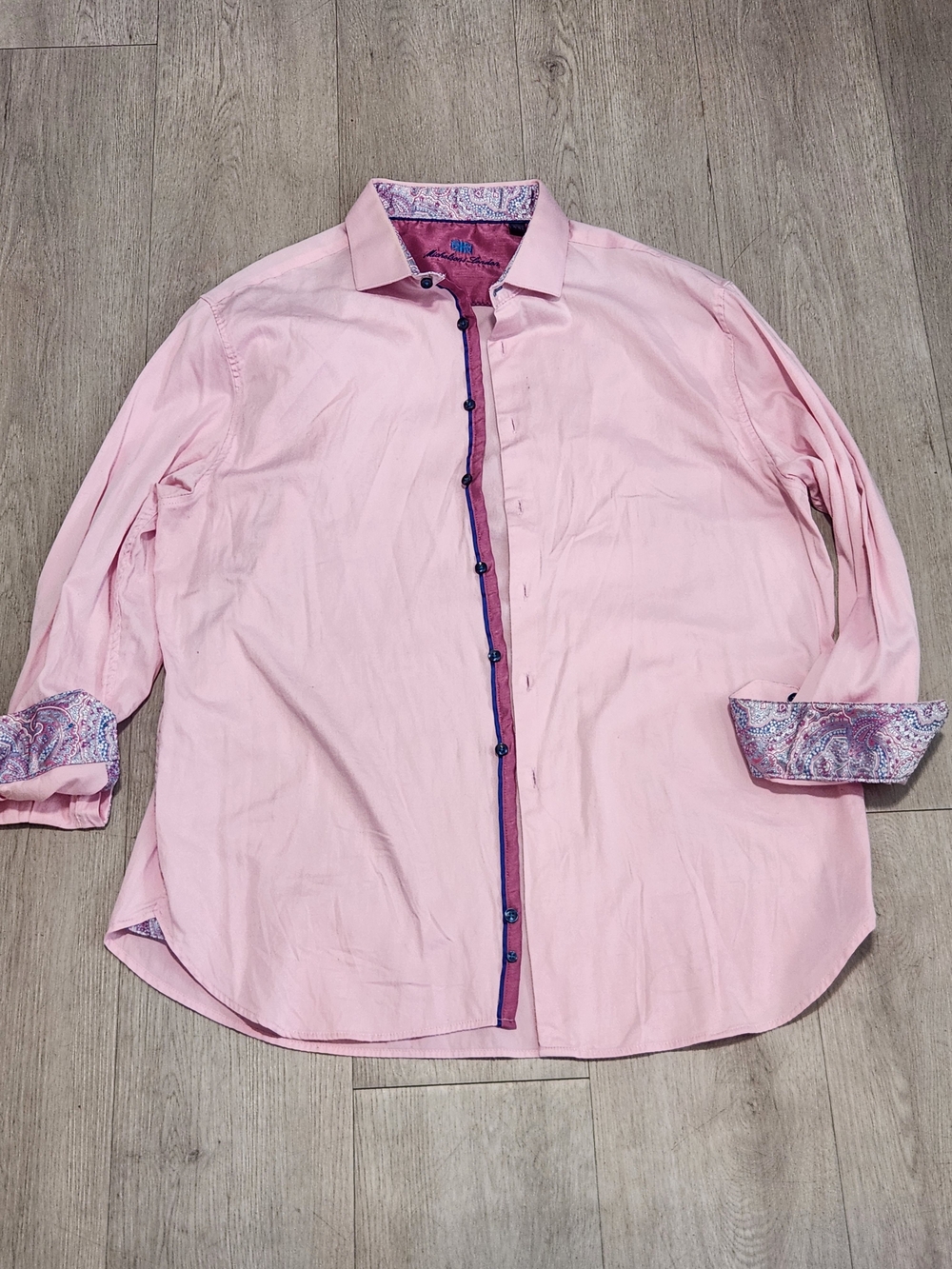Michelsons London Pink Paisley Contrast Cuff Shirt XXL